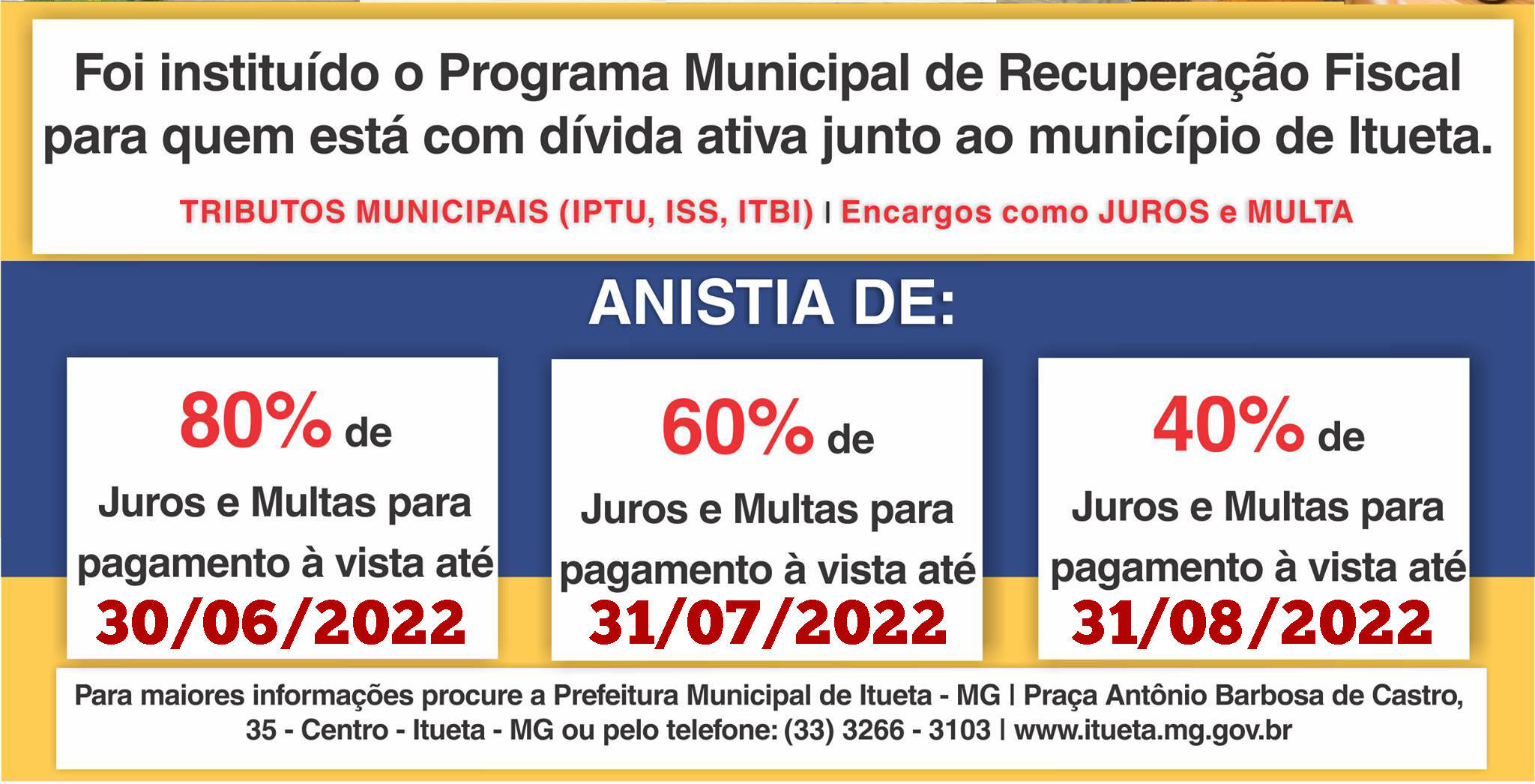 REFIS 2022 - Recuperação Fiscal do Município de Itueta